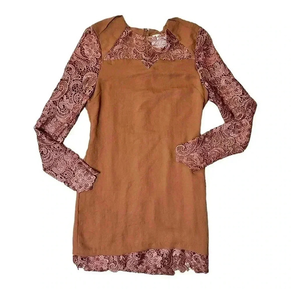 REVOLVE Line & Dot Brown Lace Detail Mini Dress Medium - Picture 1 of 5
